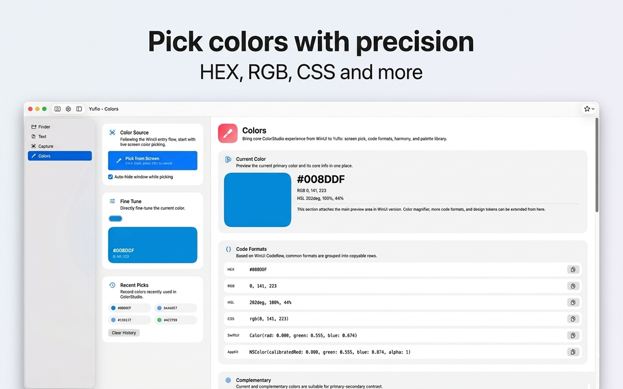 Yuflo color picker with code formats
